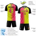 Custom Neon Yellow Neon Pink-Black Sublimation Gradient Fashion Soccer Uniform Jersey