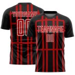 Custom Black Red-White Stripe Line Sublimation Soccer Uniform Jersey