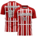 Custom Red White-Black Stripe Line Sublimation Soccer Uniform Jersey